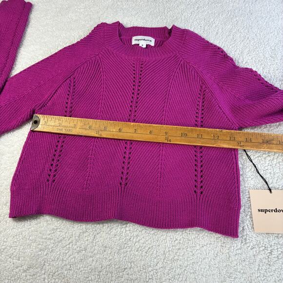 Revolve Superdown Cropped Sweater Small Fuchsia Hot Pink Ribbed Raglan Sleeves - Picture 4 of 7